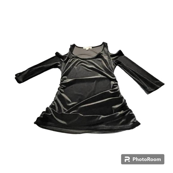 Boston Proper Velvet Cold-Shoulder Event Festive Holiday Black Top w Rouching - Picture 14 of 15